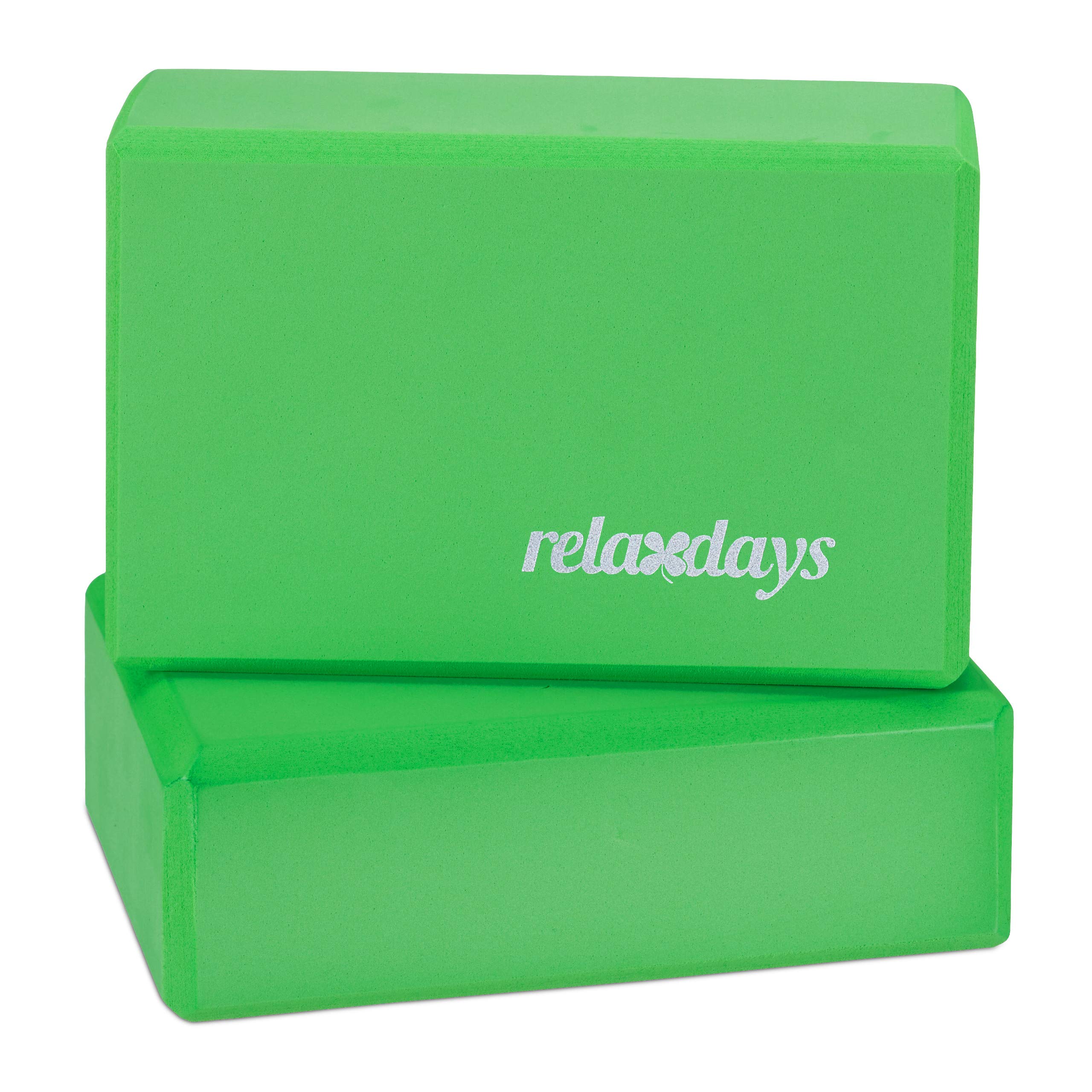 Relaxdays Yogablock-Set (2 Stück) – Hartschaum, rutschfest, grün, 8 × 23 × 15 cm