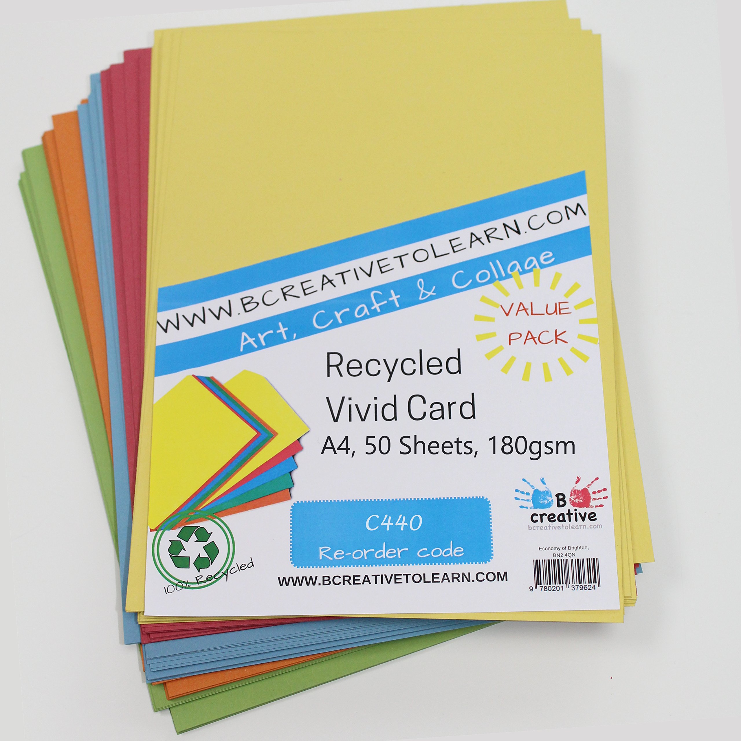 Bcreativetolearn Yellow,Orange,Blue,Green,Red A4 Recycled Vivid Bright Coloured Card 180Gsm/230 Micron Pack Of 50 Sheets By Bcreative®