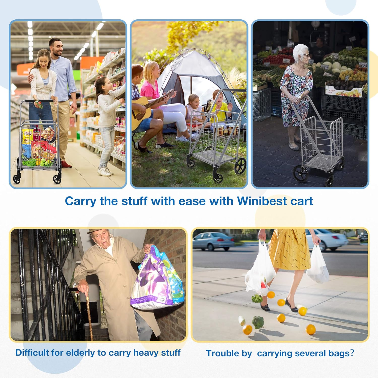 Newly Released Grocery Utility Flat Folding Shopping Cart with 360° Rolling Swivel Wheels Heavy Duty & Light Weight Extra Large Utility Cart : Office Products