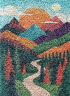 Sunset Mountain Tree Scene Latch Hook Rug Kit for Adults DIY Carpet Cushion with