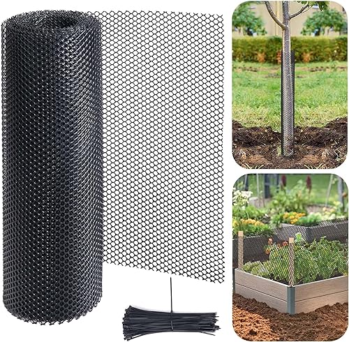 Watayo Protector de tronco de malla de 20 pies, protector de corteza de árbol, protector de árbol de red flexible con 100 lazos para protectores de