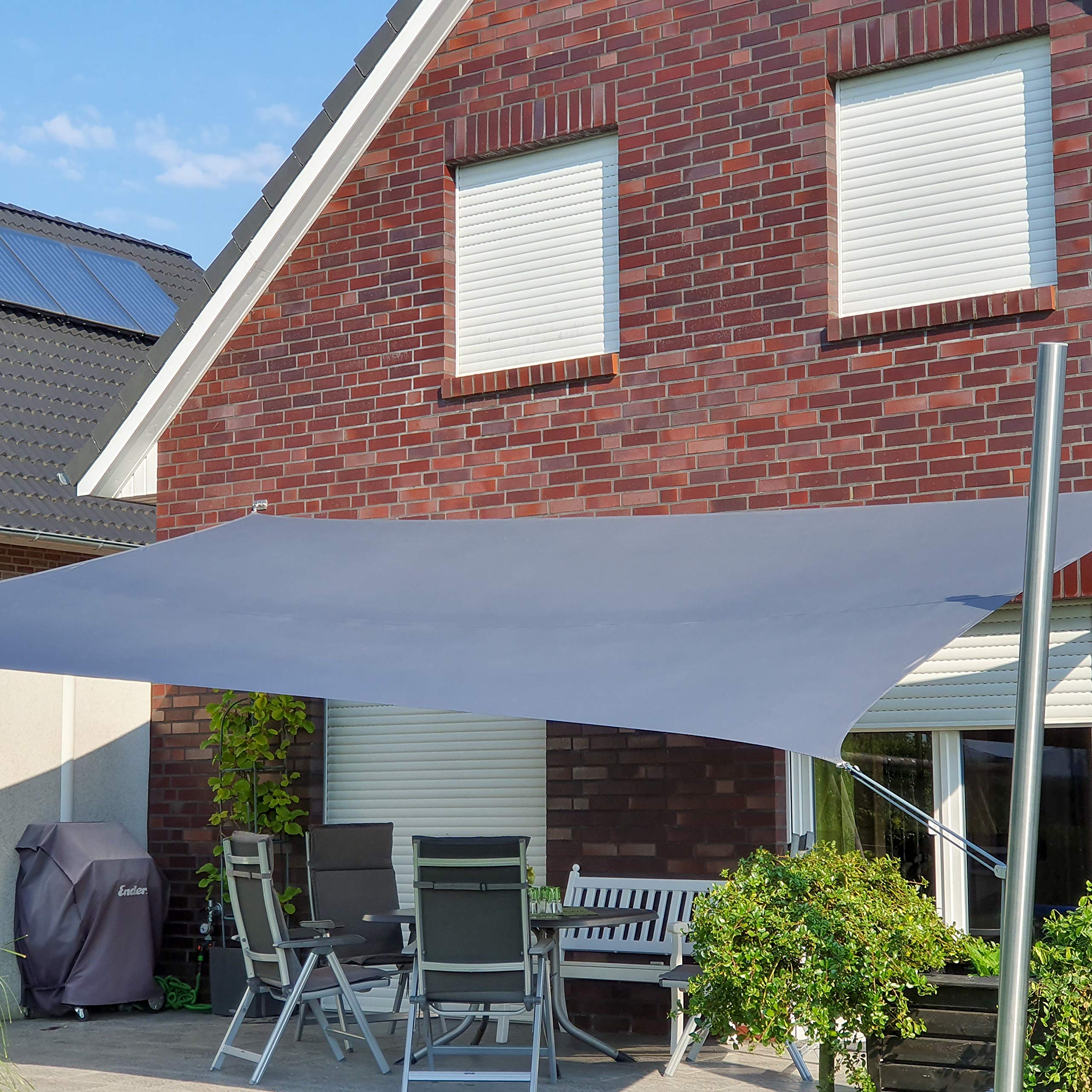 Toldoro Sonnensegel Komplettset Rechteck PES 2 Wandhalter / 2 Höhenverstellbare Edelstahlmasten Ø70x3mm 4,5x3,5m anthrazit