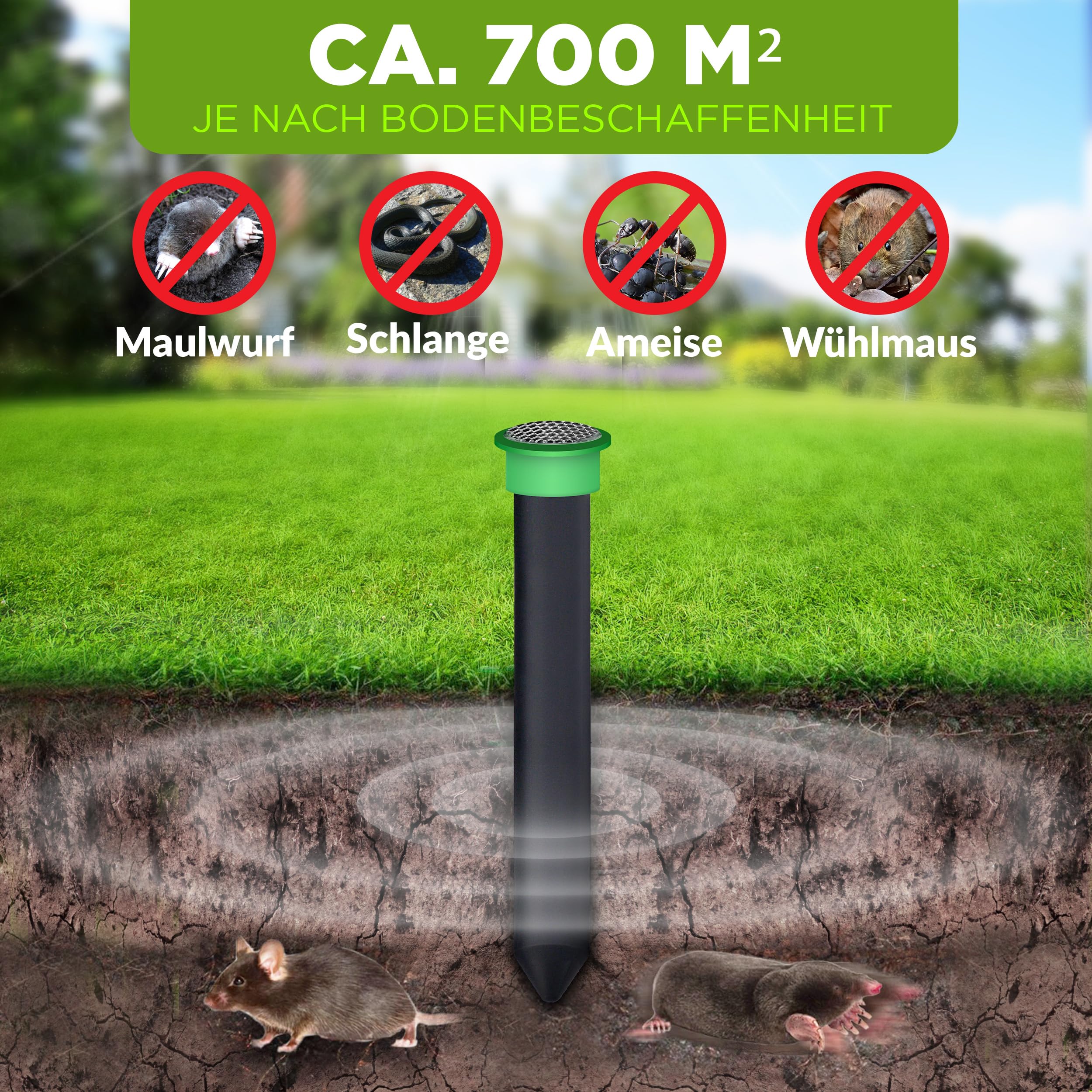 ISOTRONIC® Maulwurf Vertreiber Wühlmausschreck 4er Pack | Tradition seit 1979 | Maulwurfschreck wasserdicht IP65 | Plus blaues Licht gegen Wildtiere
