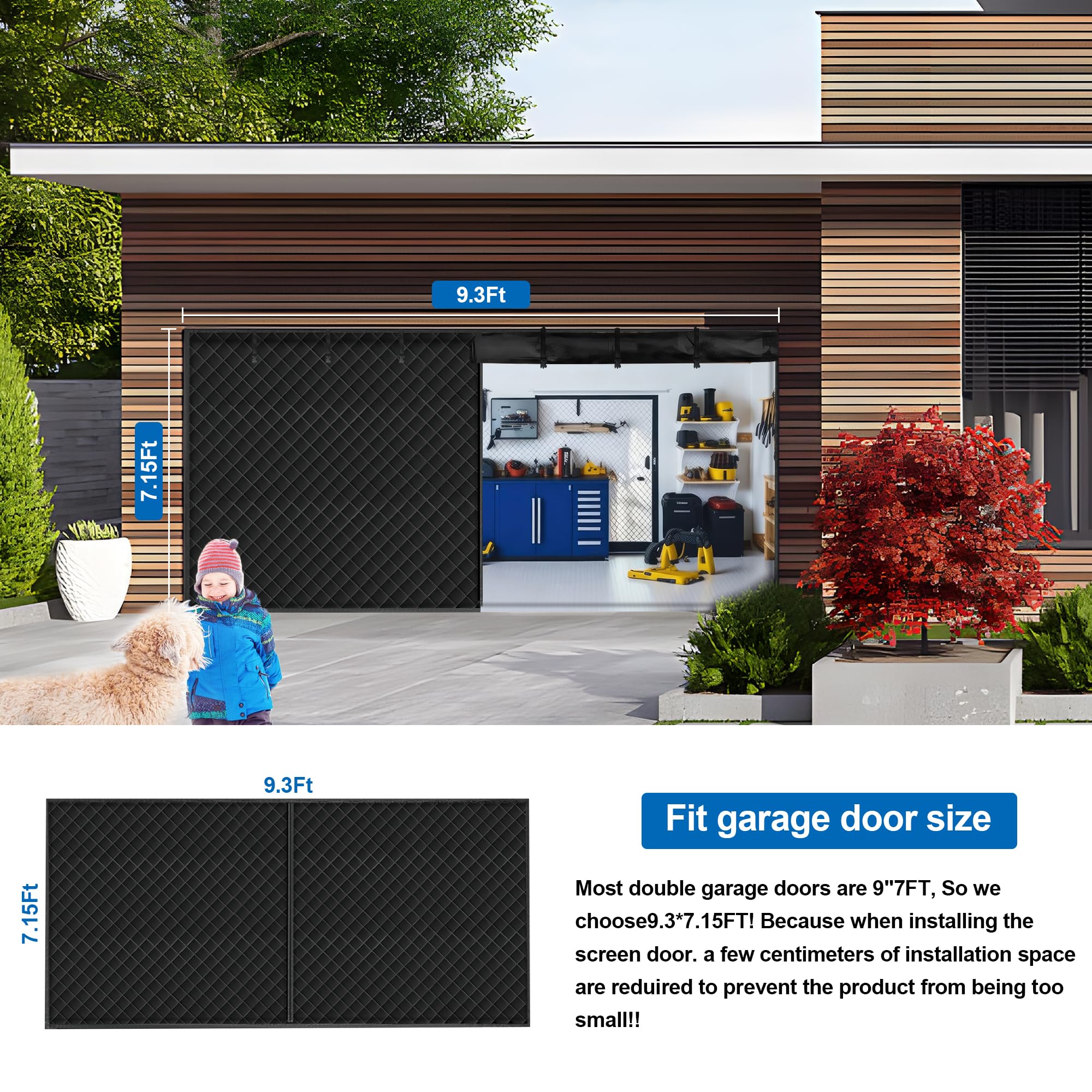 Garagedeurhor for de winter, magnetisch thermisch geïsoleerd deurgordijn, winddichte isolatiedeken for garagedeuren, gemaakt van dik Oxford-katoen( Zwart,280cmx240cm