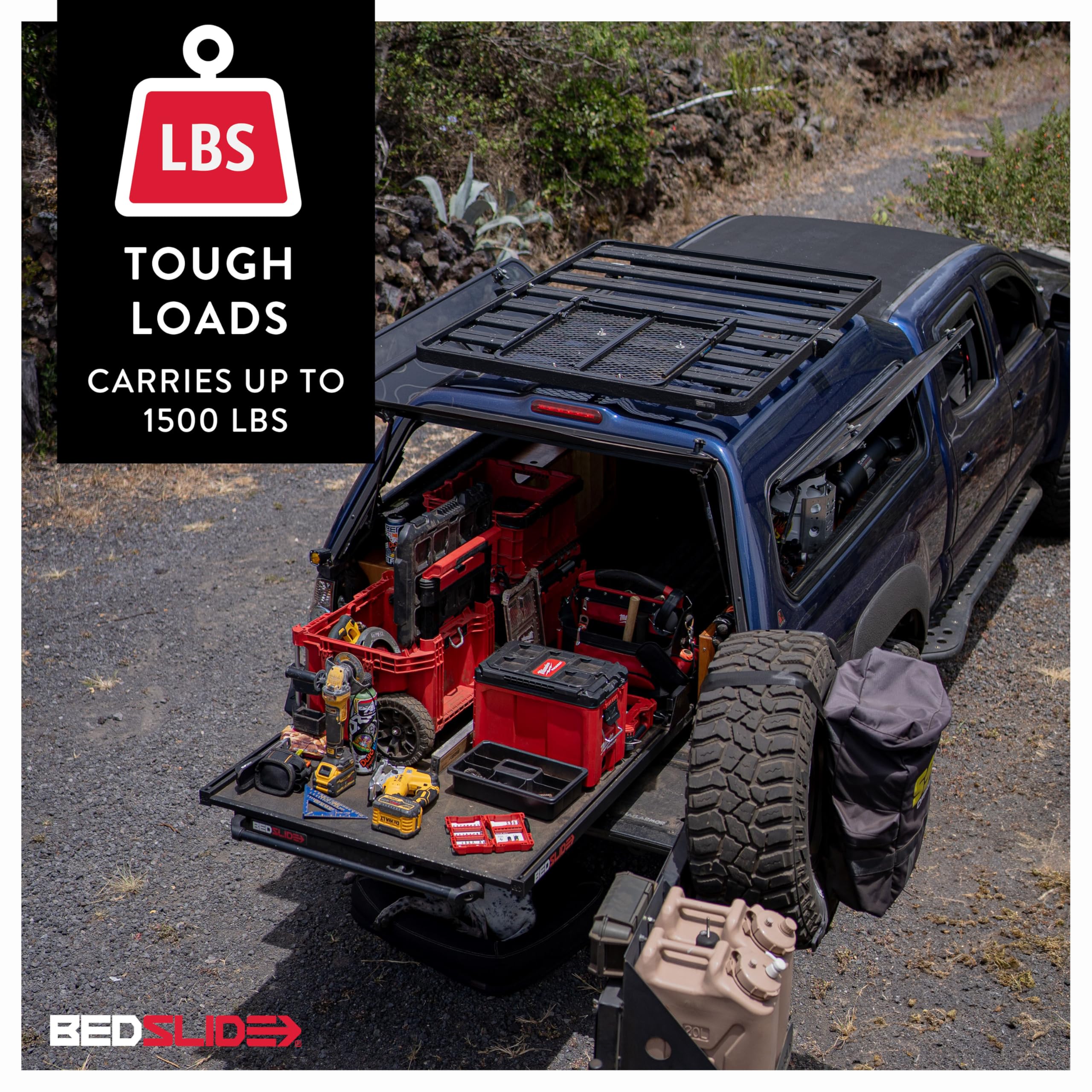 Bedslide 1500 Contractor Sliding Truck Bed Organizer, 75 x 48-Inch, Capacity 1500 lbs., Truck Bed Storage Tray, Silver