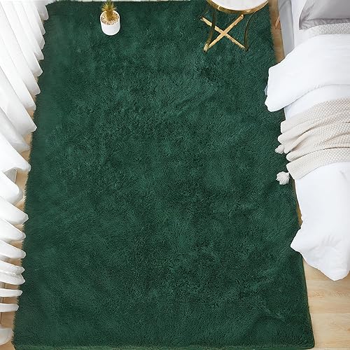 Miniatura 99 de Andency - Tapete de pelo largo sintético de interior, 4 x 6 pies, color gris oscuro estilo teñido anudado, afelpado, suave y mullido