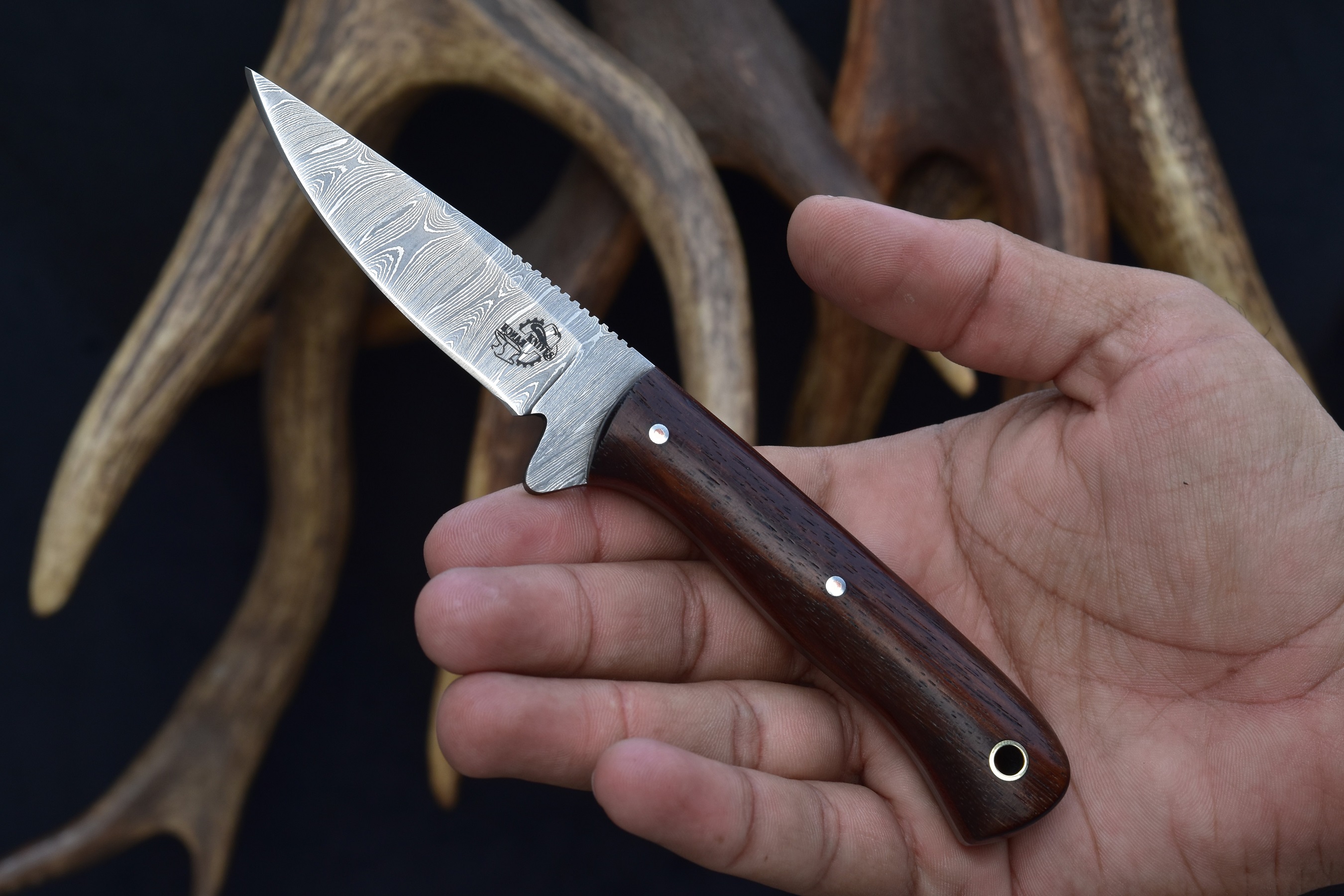 Damascus Hunting Knife With Bone Handle - Fixed Blade EDC & Outdoor Survival Tool