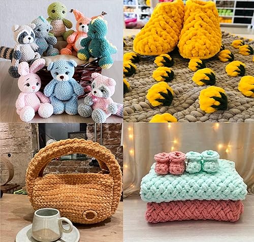 Miniatura 8 de Lukche Hilo de felpilla de terciopelo súper voluminoso  Hilo suave  3.53 oz (75.4 yardas)  Hilo para manta de bebé para tejer Amigurumi, hilo