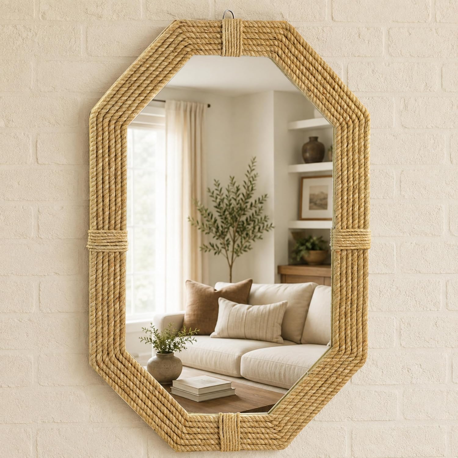 Nagina International Large Nautical Jute Mirror for Bathroom | Nautical Roped Wall Mirror Home Decor