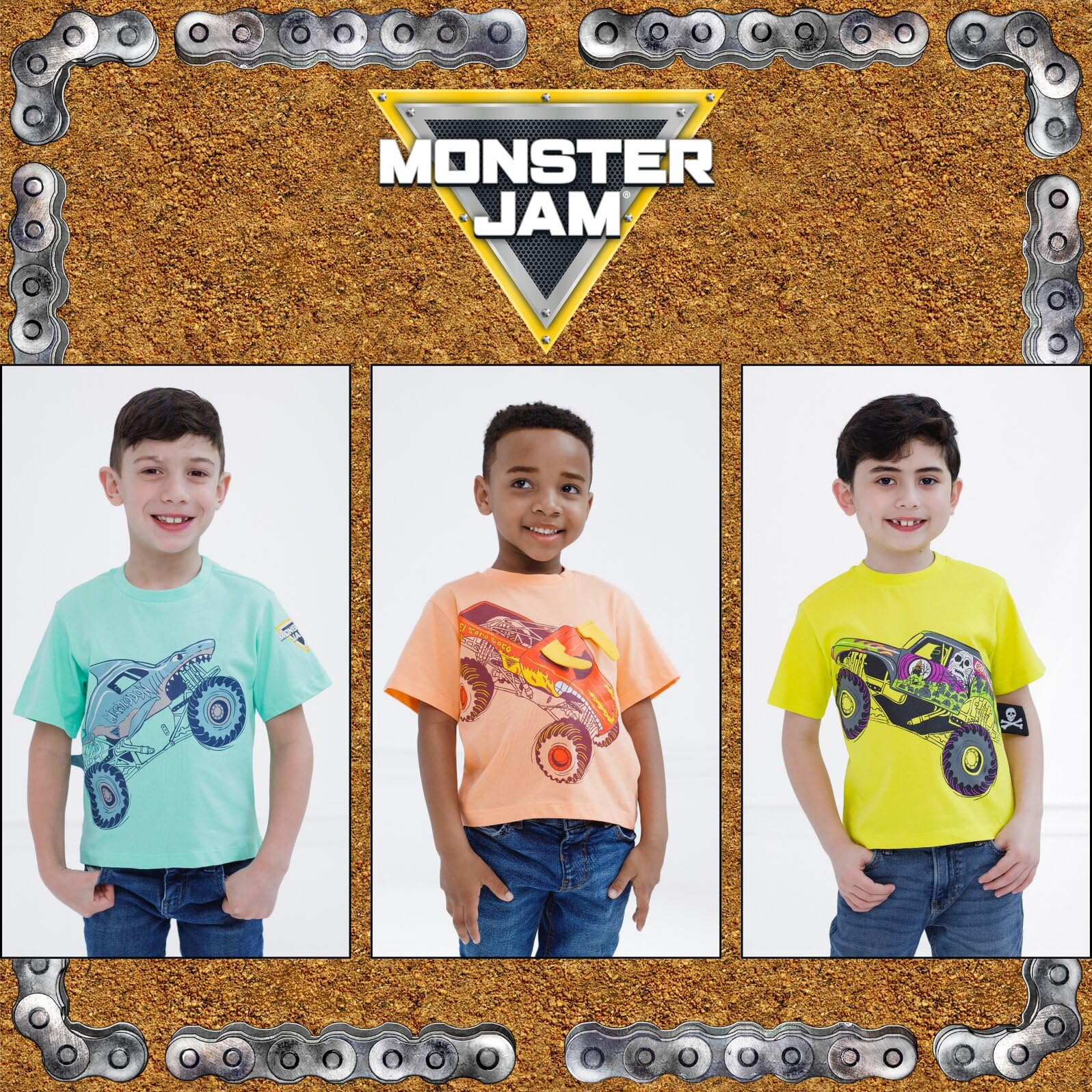 Monster Jam - Camiseta de manga corta para niños (3D, 3D) | 100% algodón, cuello redondo acanalado, jersey de punto suave, lavable a máquina