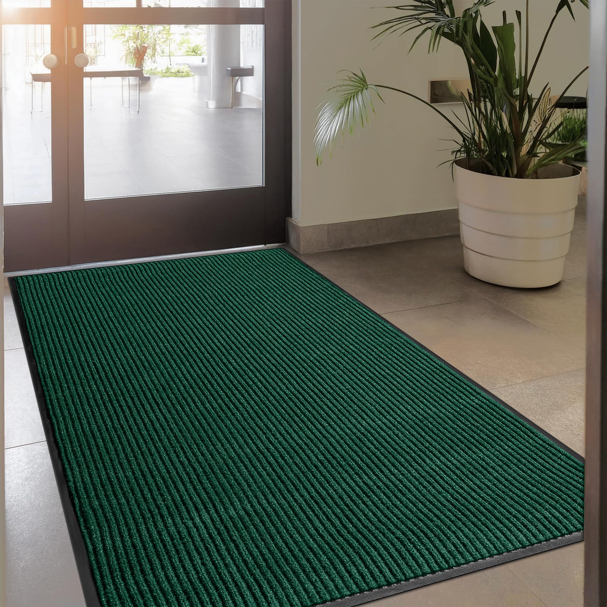 Durable Rubber Door Mat - Heavy Duty, Indoor/Outdoor, Easy Clean, Waterproof, Low-Profile Mat for Entry, Patio, Garage - Stylish (Green, 2' x 3' (Mud Trapper))