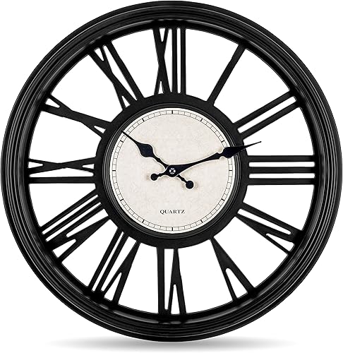 Bernhard Products Reloj de pared decorativo de 18 pulgadas, silencioso, sin tictac, de cuarzo, extra grande, funciona con pilas, números romanos