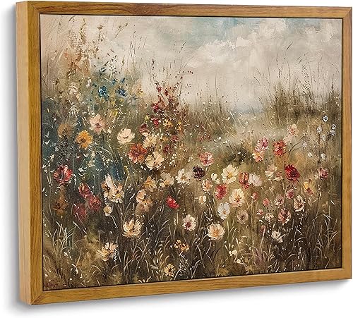 ARTZIO Arte de pared enmarcado vintage grueso para sala de estar, impresión en lienzo de granja y campo, pintura de paisaje de campo de flores
