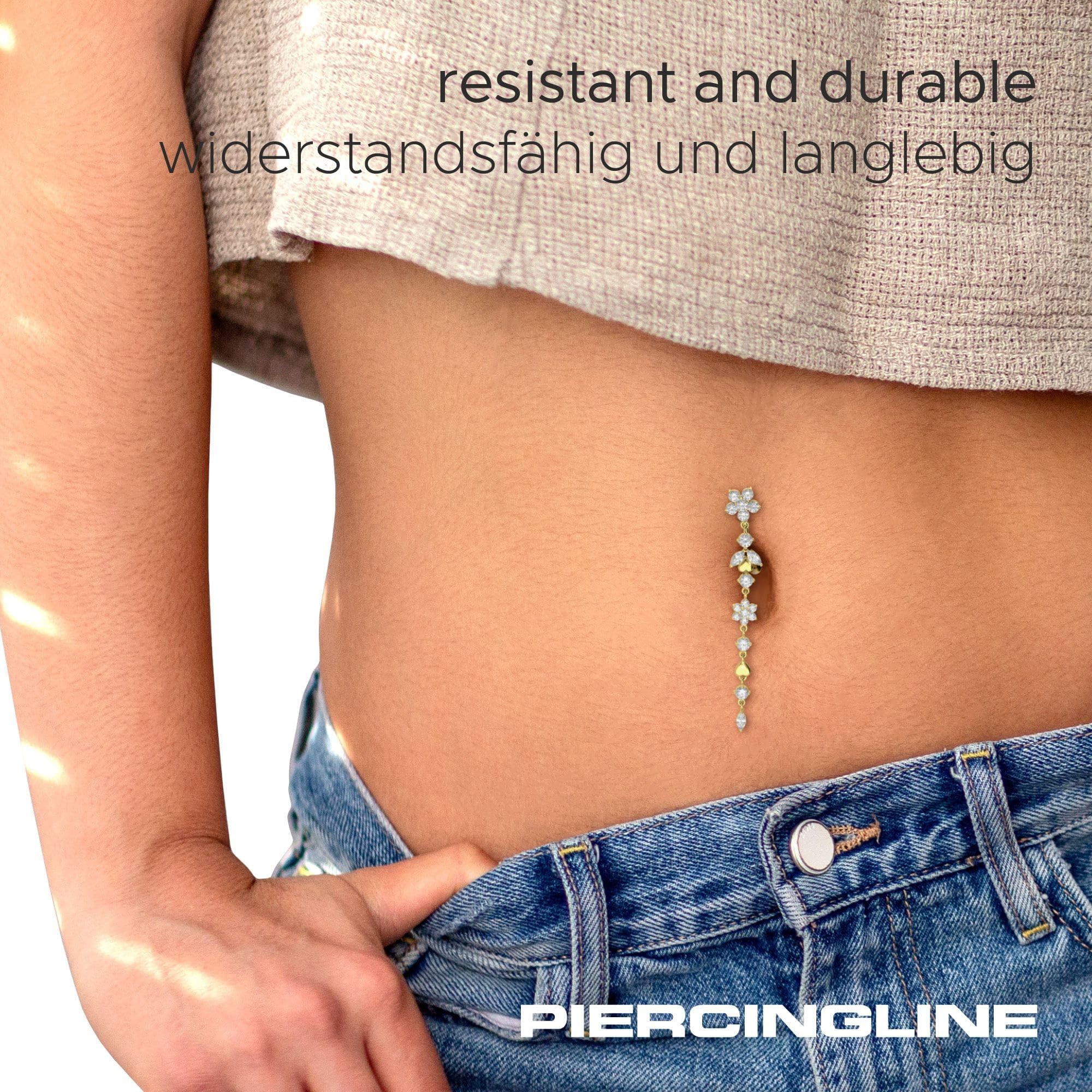 PIERCINGLINE Bauchnabelpiercing aus Chirurgenstahl mit Blumenranke - Bananabell Piercing in 3 stylischen Farben