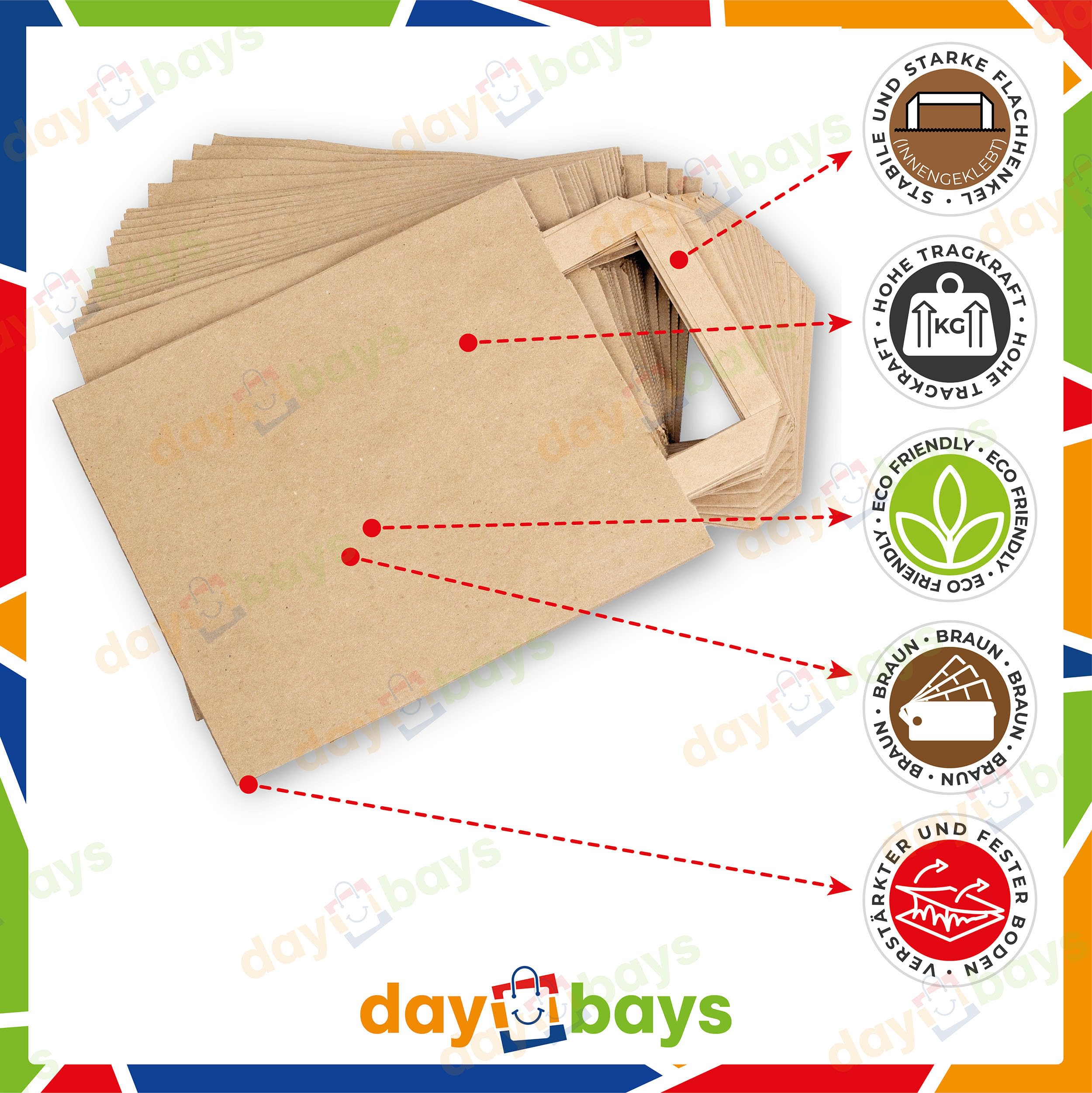 Daybays Papiertüten 18+8 x 22 cm Braun, 1000 Stk. Geschenktüten Papiertragetaschen mit Henkel aus Kraftpapier, Papiertaschen Geschenktüte Papiertüte klein (1000)