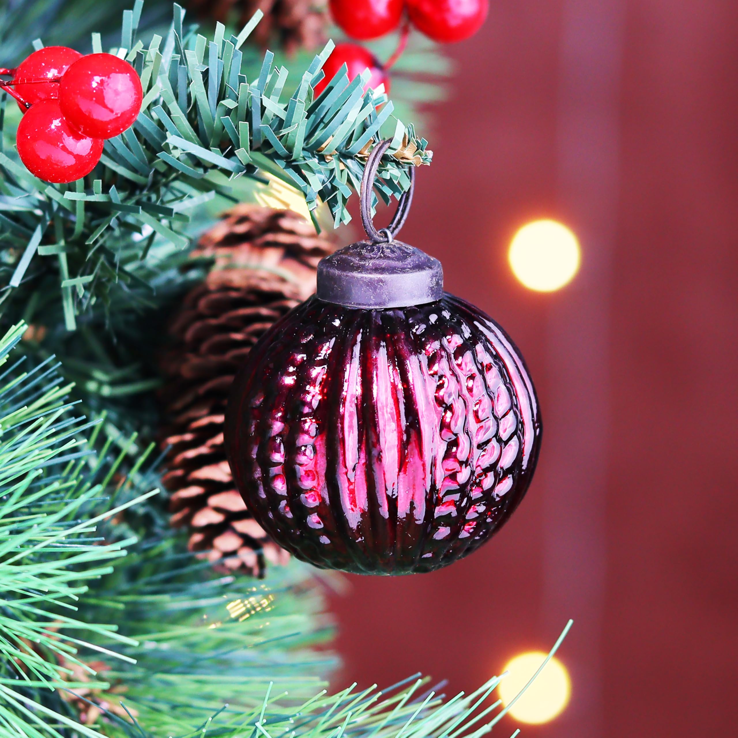 IndianShelf 12 große Vintage-Weihnachtsschmuck, Weinrot, einzigartige Quecksilber-Glas-Weihnachtskugeln für Weihnachtsbaum, Halloween, Neujahr, Valentinstag, Feiertage, Event und Hochzeit