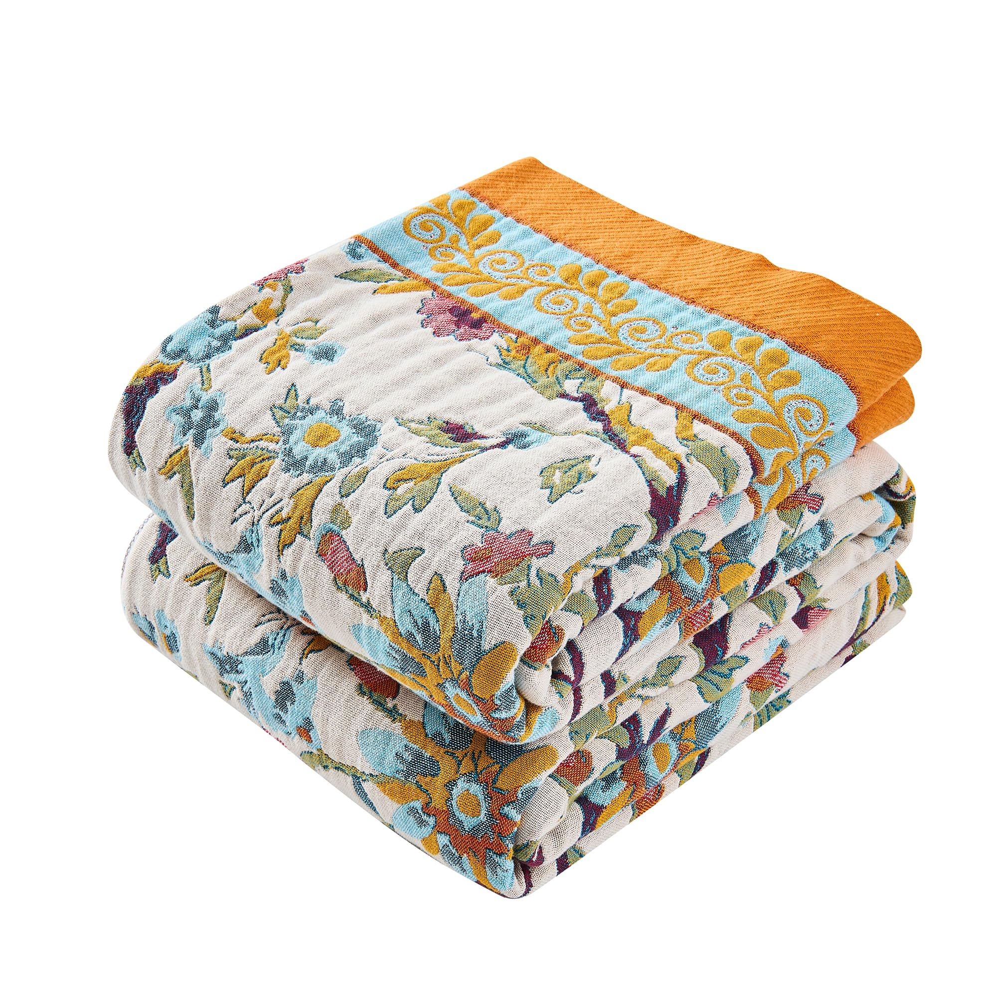 VANJOROY 100% Organic Cotton Sofa Large Bed Throw Blanket-230x250cm, Bohemian Double-sided Soft Luxury Throw for 2 3 Seater Settees Armchair Couch and Bedspread.Blue โ image 1