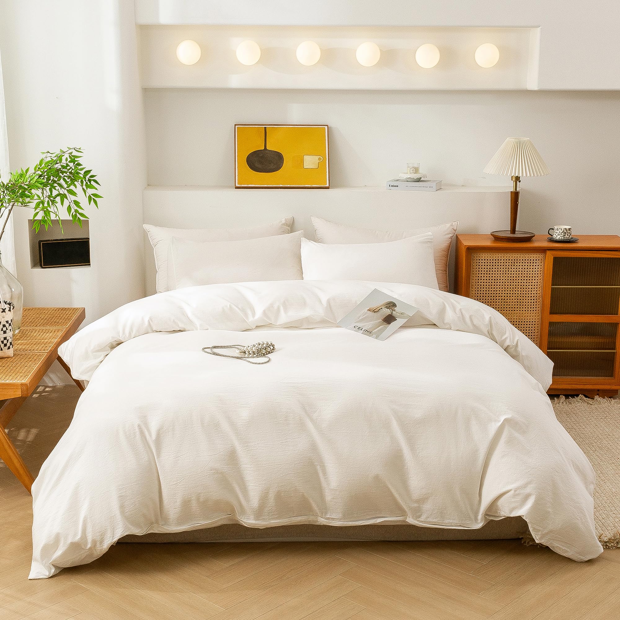 Photo 1 of ECOCOTT White Duvet Cover Full Size, 100% Washed Cotton 1 Duvet Cover with Zipper and 2 Pillowcases, Ultra Soft and Easy Care Breathable Bedding Set (White, Full)