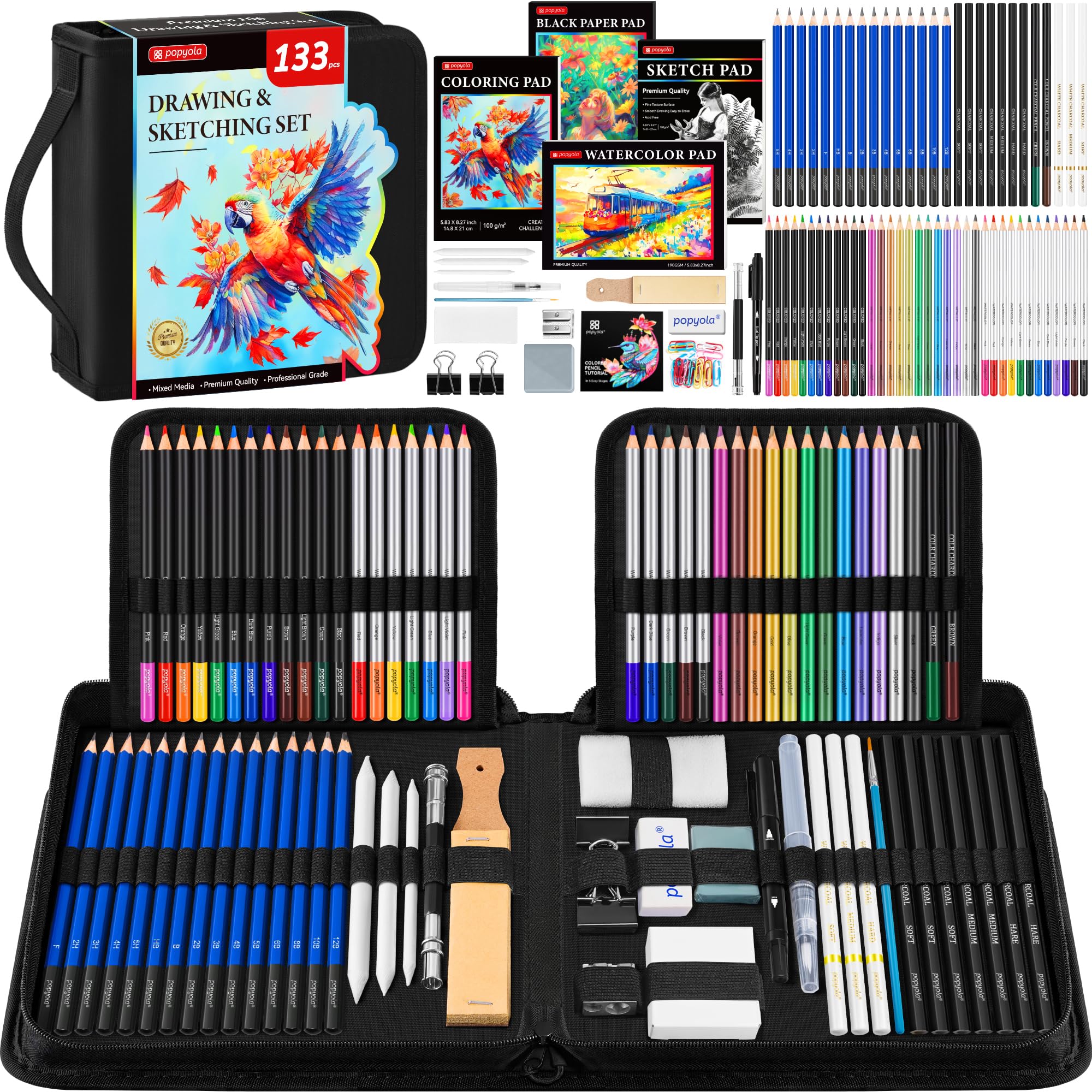 133 Pack Drawing Set Sketching Kit, Pro Art Supplies with Sketch