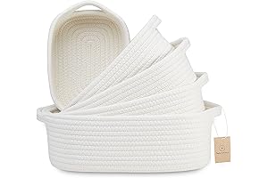 Natural Cozy 5-Piece Storage Basket Set for Organizing with Cotton Rope