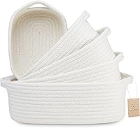 NaturalCozy 5-Piece Rectangle Cotton Rope Storage Baskets - Montessori Toys, Baby Nursery, Pet Toys, Bathroom Organizer Set