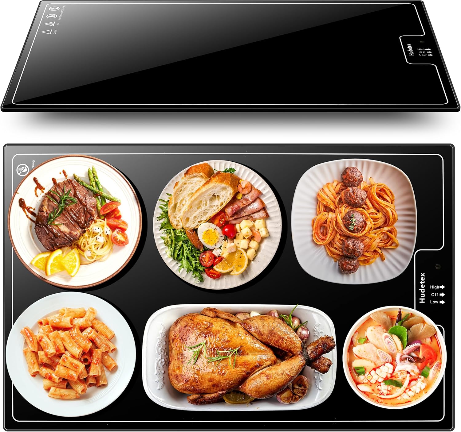 Electric Warming Tray(Large 22”x14”) with Adjustable Temperature Control, Food Warmer - Keep Food Hot for Parties Buffets, Restaurants, House Parties, Events & Dinners, Tempered Glass Surface,Black