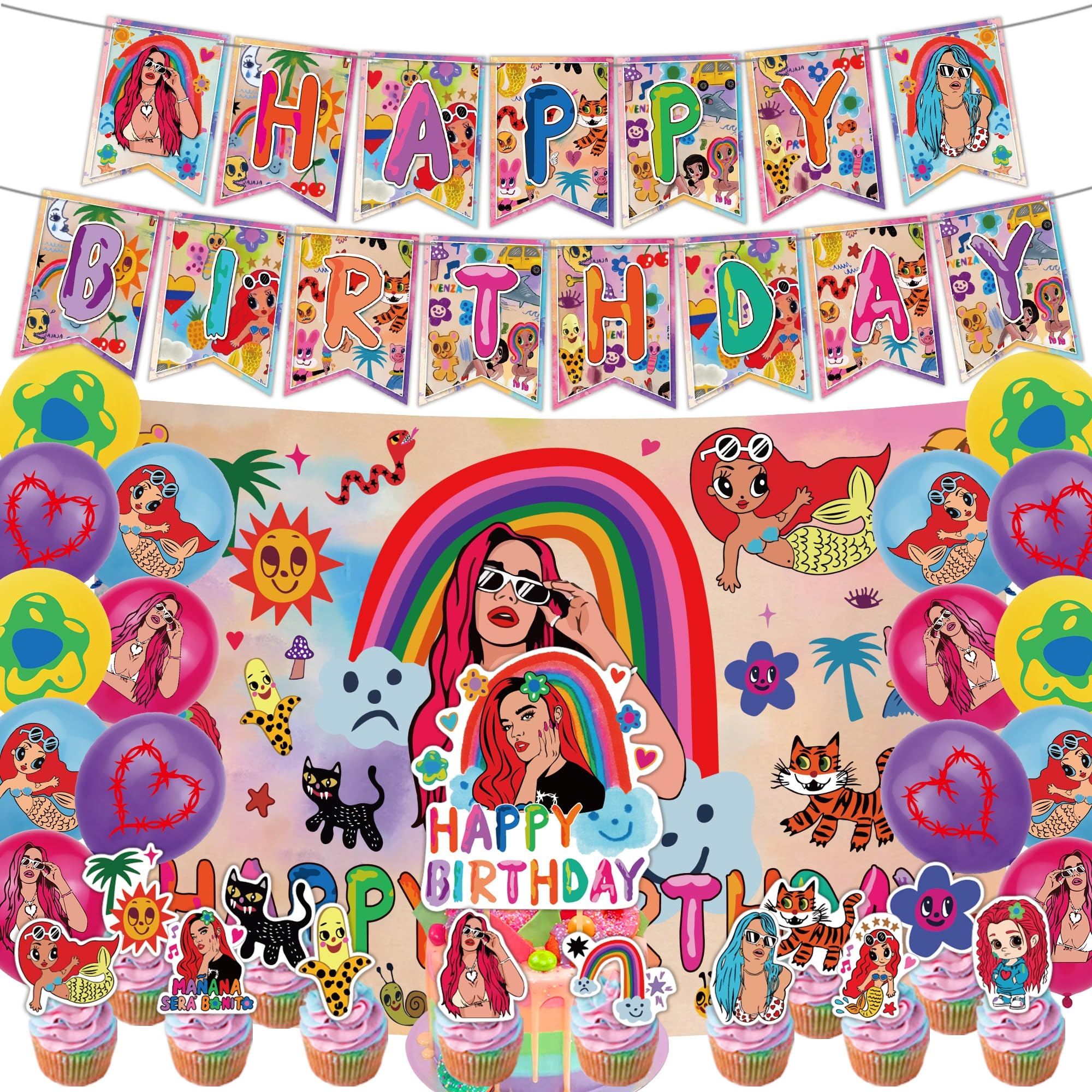 43Pcs That Singer Party Decorations Singer Party Supplies Including Birthday Banner-Cake Toppers-12 Cupcake Toppers-16 Balloons-5*3Ft Singer Backdrop For Kids Music Theme Birthday Party