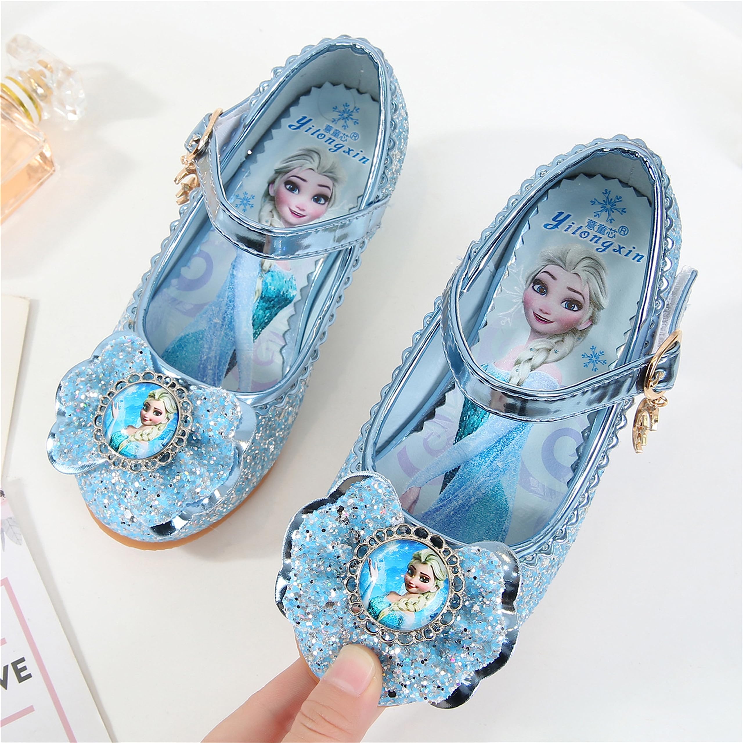 FStory&Winyee Bambino Congelato Principessa per Bambina Elsa Frozen Paillettes Scarpe Costume Ballerine Ballo Adatte per Feste Cerimonia Nozze Natale Cerimonia Carnevale Halloween,Blu,25
