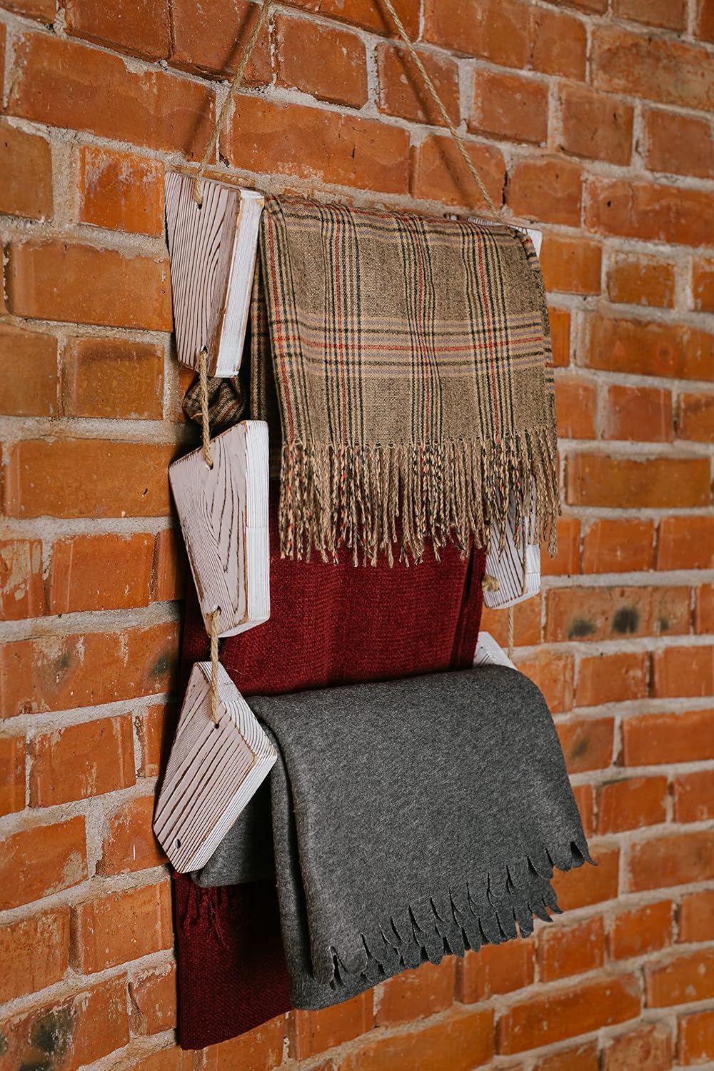 Blanket Ladder. 3-Tier Wall Hanging. Towel Holder. Quilt Rack. Farmhouse Rustic Whitewashed. No Assembly Required.