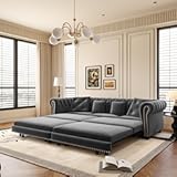 89" Velvet Pull Out Sofa Bed - 3-in-1 Convertible Sleeper Sofa with Ottoman&comma; Button Tufted Chesterfield Sofa&comma; Pull-out King Size Couch Bed&comma; Space Saving for Small Spaces Apartments&comma; Living Room&comma; Grey