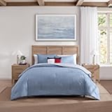 Full/Queen Duvet Cover Set, Textured Cotton Bedding with Matching Shams, Medium Weight for Year-Round Use, Oeko-Tex Certified (Medium Blue)