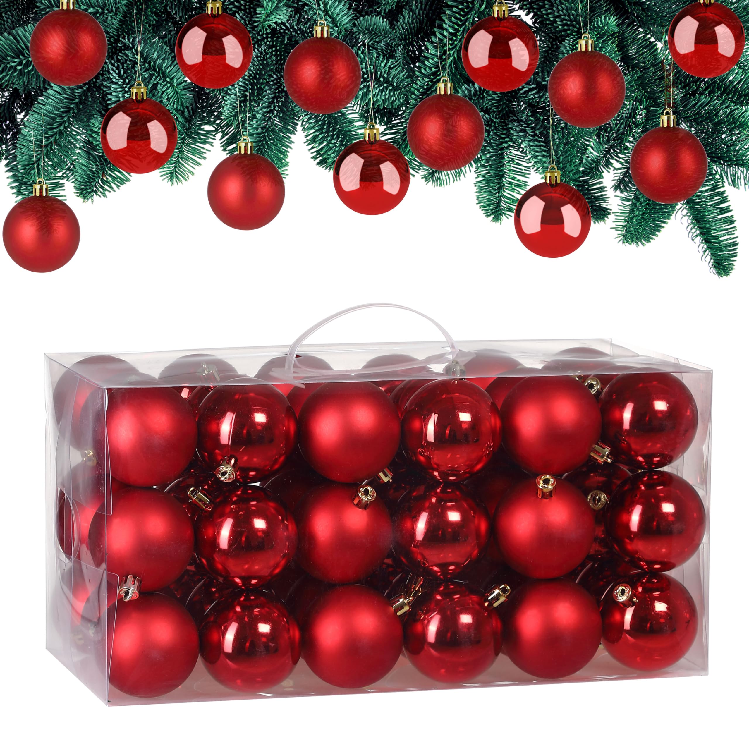 Deuba® Set Palline di Natale 54pz Ø 6cm in Plastica Decorazione Albero Addobbi Natalizi Feste Inverno Interno Esterno Rosso