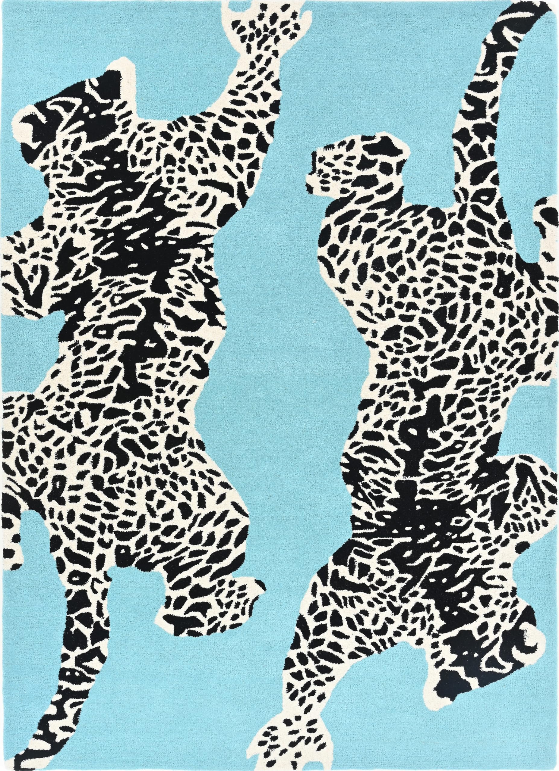 Restoration and Renovation Climbing Jaguar Modern Handmade Wool Rug for Living Room, Bedroom and Dining Room (Light Blue, 4x6)