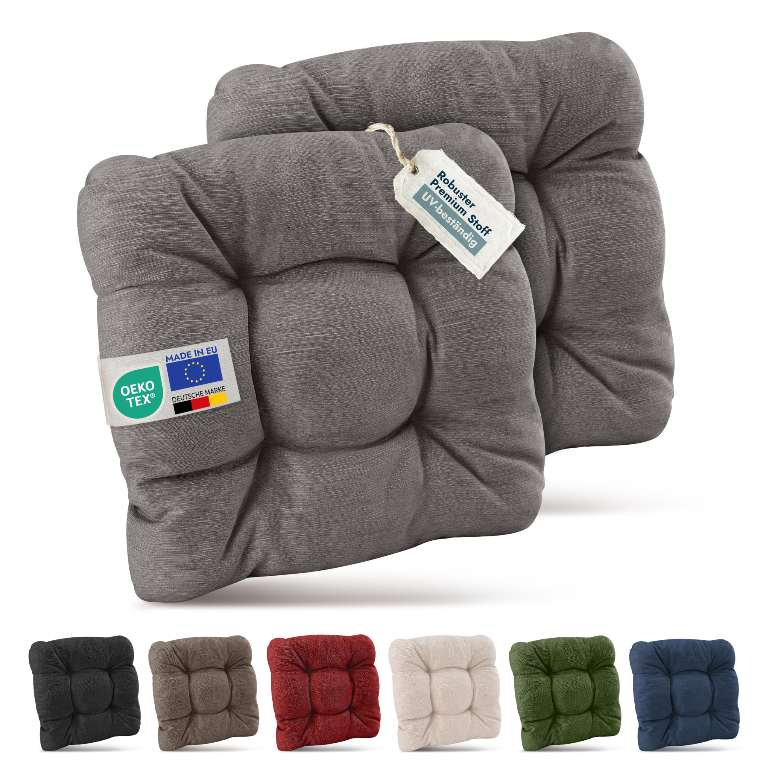 Beautissu 2er Set Premium Stuhlkissen UV-beständig Robust für Balkonstühle | 40x40cm Hellgrau 8cm dick Sitzkissen Outdoor Polster Gartenstuhl Sitzpolster Stuhl Kissen Indoor Sitzauflage HighLux SK