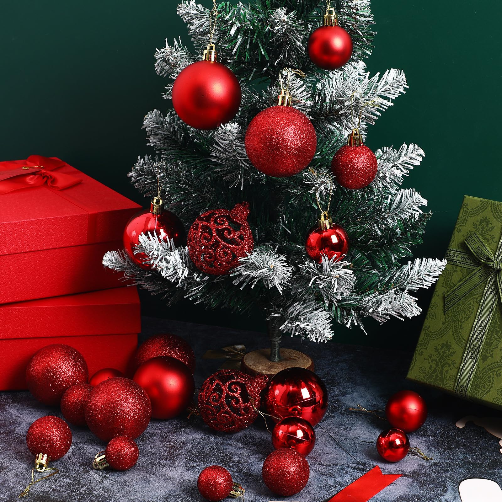 SEWACC 100 Unidades Bolas de Navidad Huecas de Plástico Rojo, para Árbol