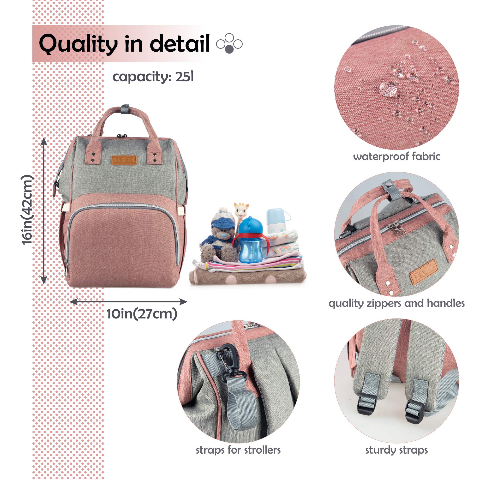 Baby Wickelrucksack, Babytasche für Reise, Wickeltasche Große Kapazität, Multifach Reise Rucksack Wasserdicht Fächer Babyflaschehälter
