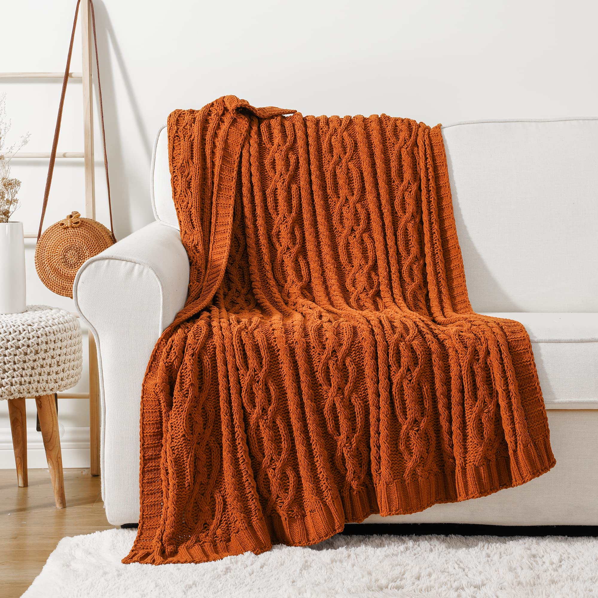 Battilo Caramel Throw Blanket for Couch, Rust Throw, 51