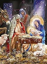 Advent Calendar with Christmas Coundown - 24 Door - Large Rectangular (13.5" x 9.5") Gift Card with Envelope by Ling Design (Religious Around the Manger)