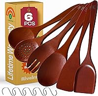 Vista 8 de Riveira - Juego de 6 cucharas de madera color marrón oscuro para cocinar - Elegantes elementos esenciales de cocina/Juego de utensilios de cocina