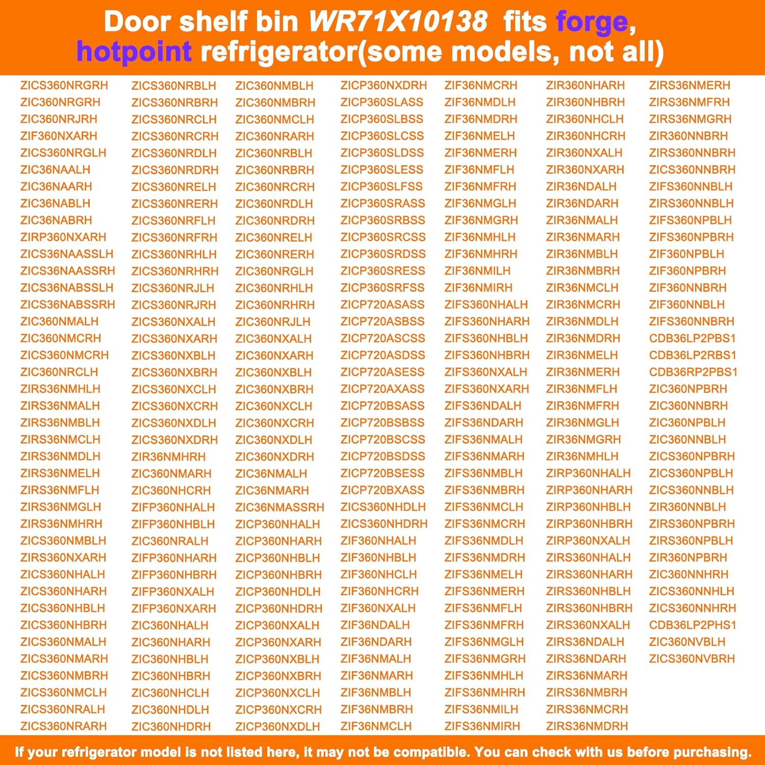 WR71X10138 Door Shelf Bin Compatible with ge ZICS360NRGRH, ZIC360NRGRH, ZIC360NRJRH, etc, Part Number: 773919, AP2072119, PS305185, EAP305185