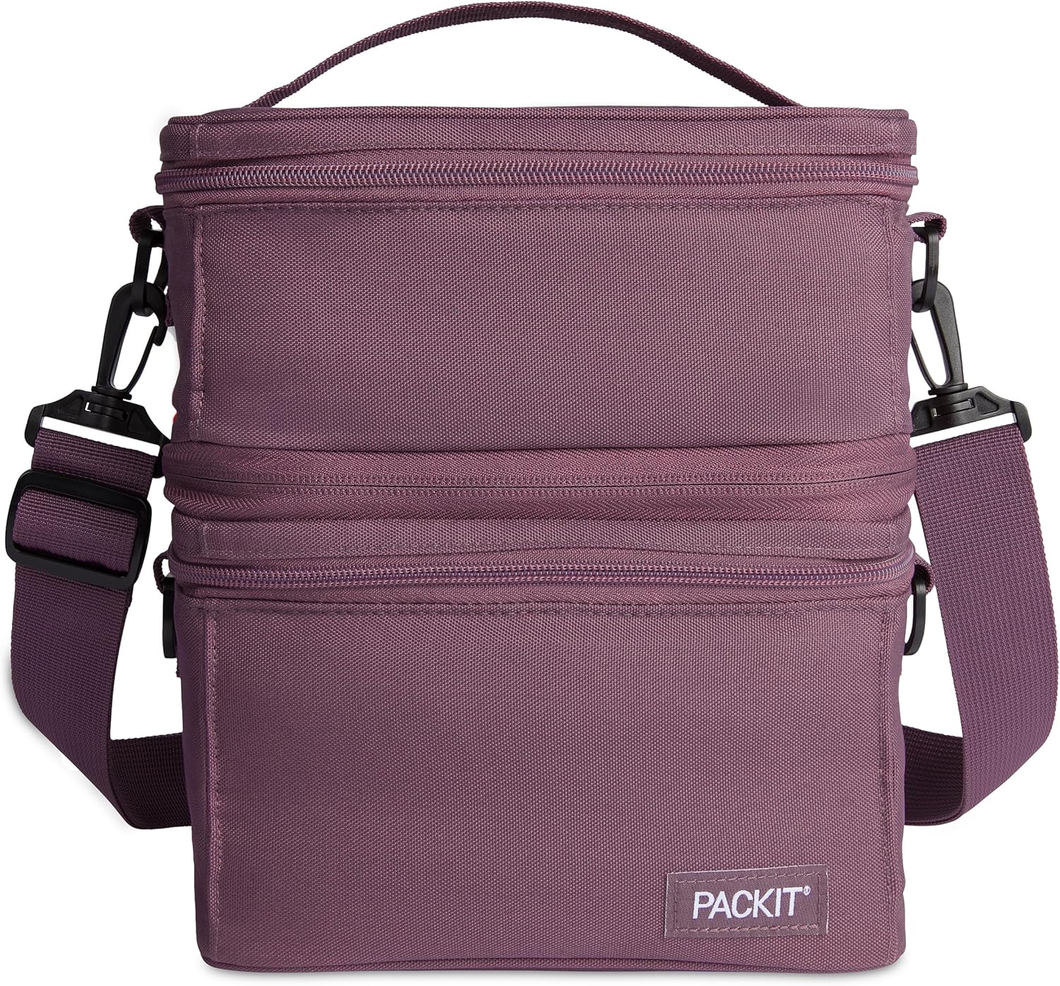 PackIt MOD 3-IN-1 Lunch Box, Plum, Triple Function System, Insulated and Freezable with EcoFreeze Technology, Removable Crossbody Strap, Top Handle, Designed for Fresh Office or Work Lunches
