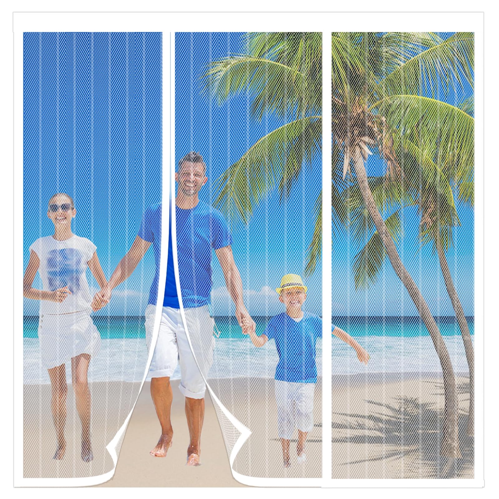 Magnetic Fly Screen Door,Reinforced Polyester Double Door Screen Curtain,Anti Mosquito Mesh Fly Curtain,Heavy Duty Bug Mesh Curtain for Sliding Door, Patio, Bedroom-Hands Free,White,210x270cm — image 1