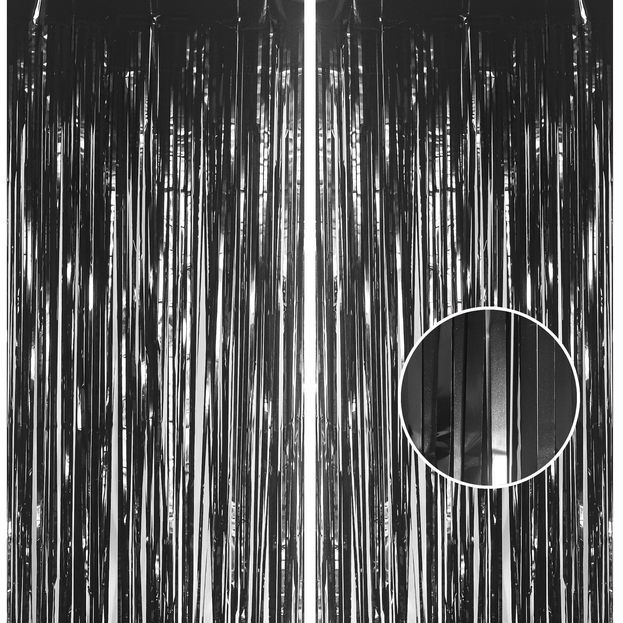 Sfondo Con Frange In Lamina Nera 5 Pezzi: Tendina Metallizzata 1x2,5 Mt Per Decorazioni Halloween, Natale, Compleanno