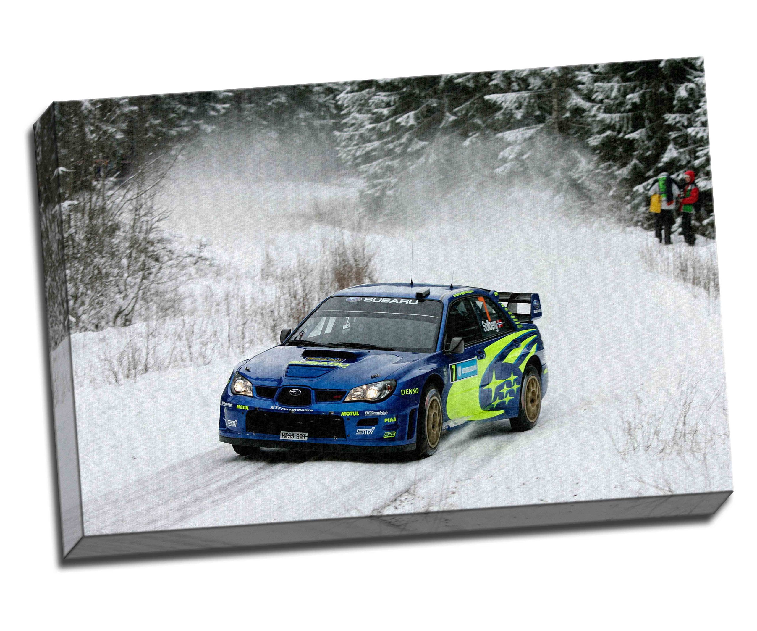 Panther Print Blue Subaru Wrc Rally Canvas Art Print Poster 30"X 20" Inches