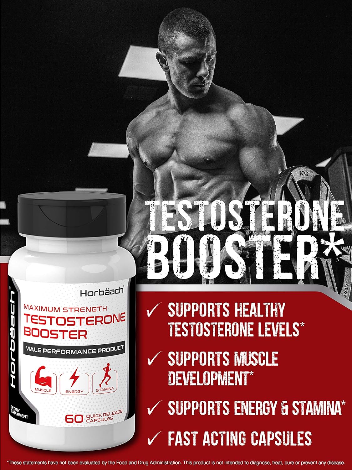 Maximum Strength Testosterone Booster for Men | 60 Capsules | Vegetarian, Non-GMO, and Gluten Free Pills | by Horbaach : Health & Household