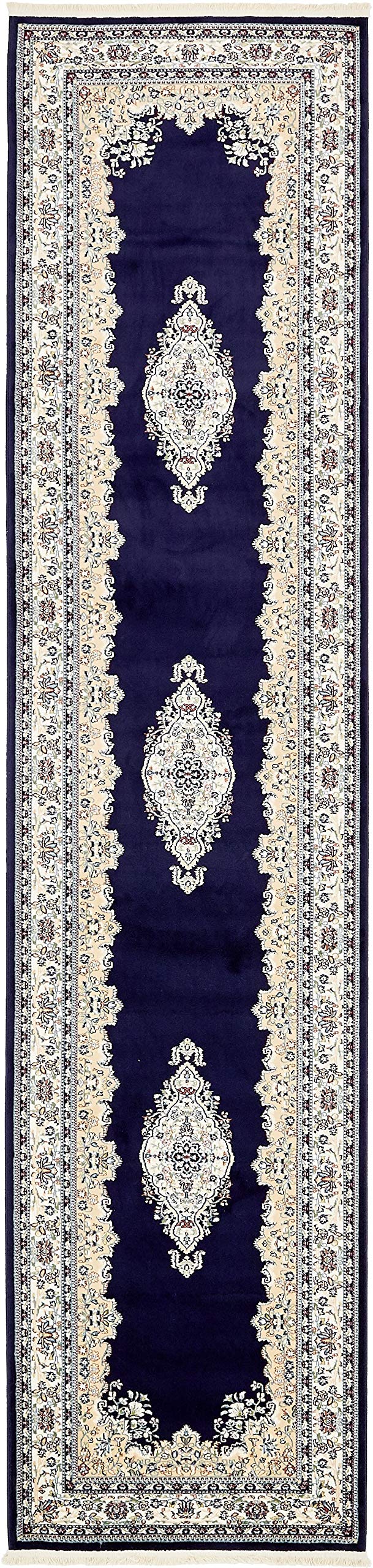Unique Loom Narenj Collection Classic Traditional Medallion Textured Design Area Rug (3' 0 x 13' 0 Runner, Navy Blue/ Tan)