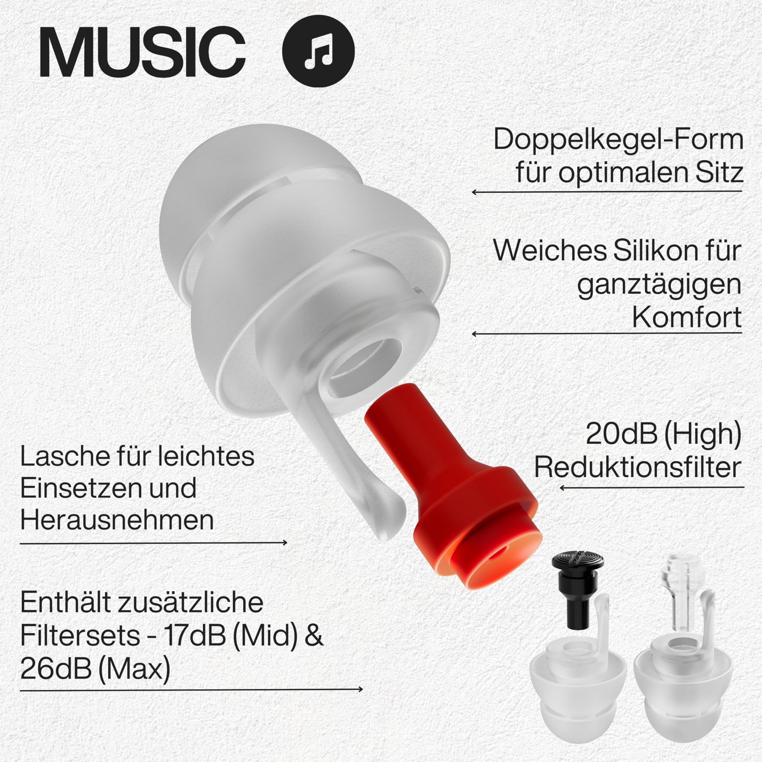 EarPeace Gehörschutz Konzert - Gehörschutzstöpsel für Festivals und Laute Veranstaltungsorte - Ohrstöpsel Musik - 3 Stufen der Geräuschminderung - Gehörschutz für Geräuschminderung um bis zu 26 dB