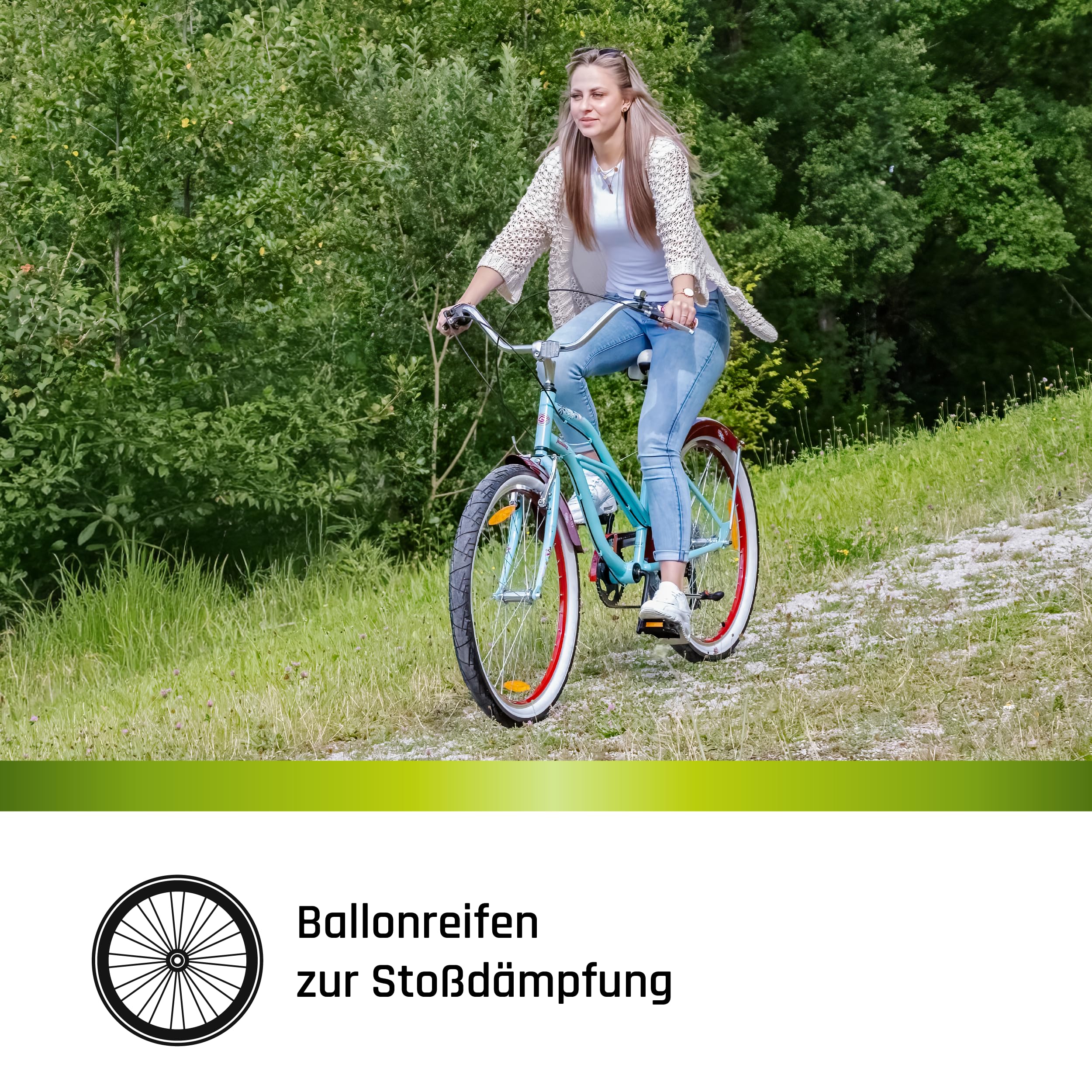 Galano Malibu Beach Cruiser 26 Zoll für 150-170 cm Retro 6 Gang Vintage Design Damenfahrrad Chopper Citybike Ballonreifen Hollandrad
