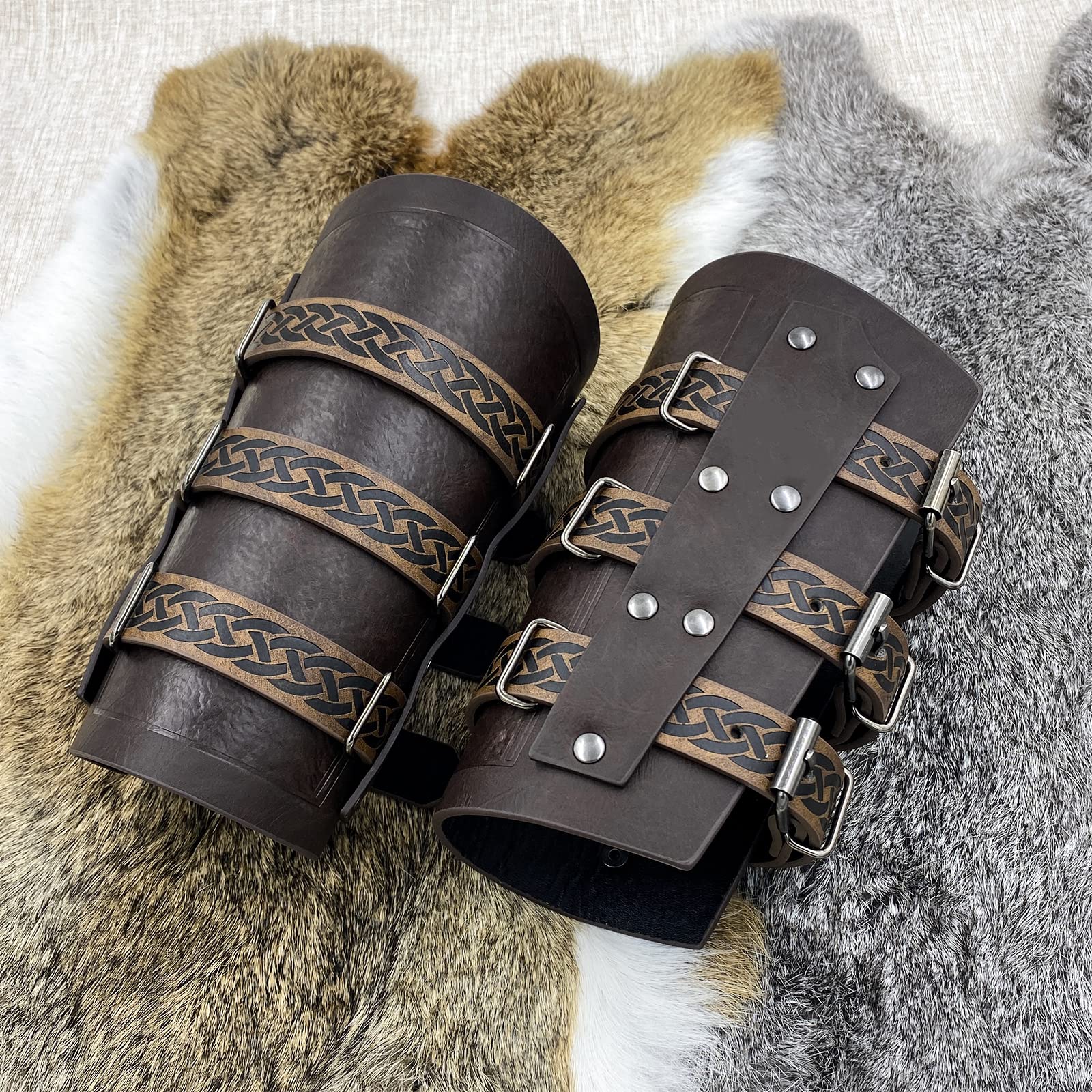 HiiFeuer Mittelalterliche Vintage Kunstleder Armschienen,Retro Schnallenverschluss Söldner Armschützer,Kostüm Ritterstulpen