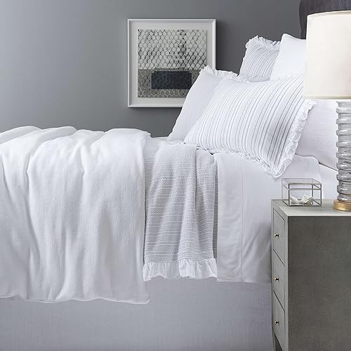 Miniatura 2 de Juego de sábanas blancas de punto vainica clásica, tamaño King, patrón sólido blanco